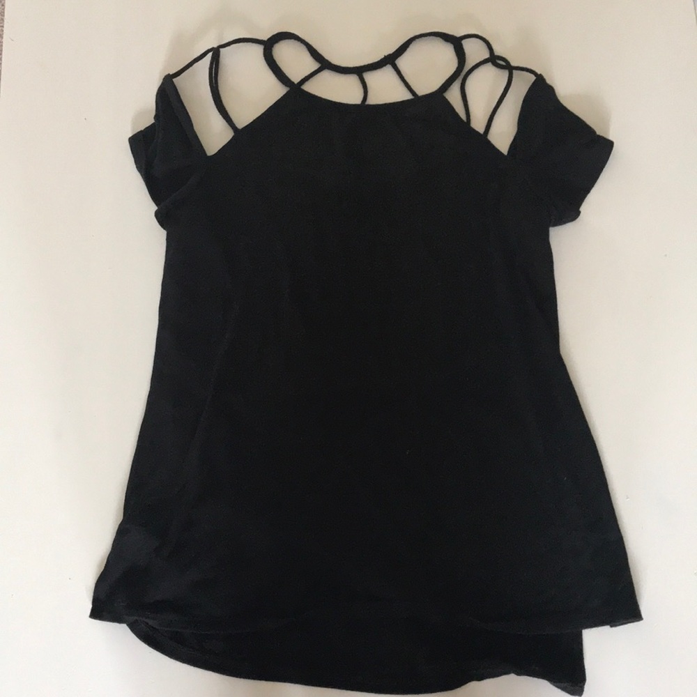 Express black tee with open shoulder design